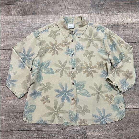 Click Color Me Cotton CMC Size Large Tencel Hawaiian Button Up Shirt Floral Top - Picture 1 of 6